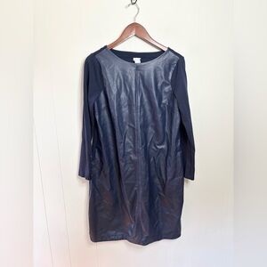Chicos navy blue faux vegan leather mini dress long sleeve size 1 (8/10) M
